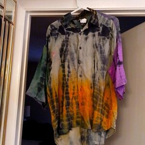 Mens   shirt tie dye  button down  short sleeve  size m